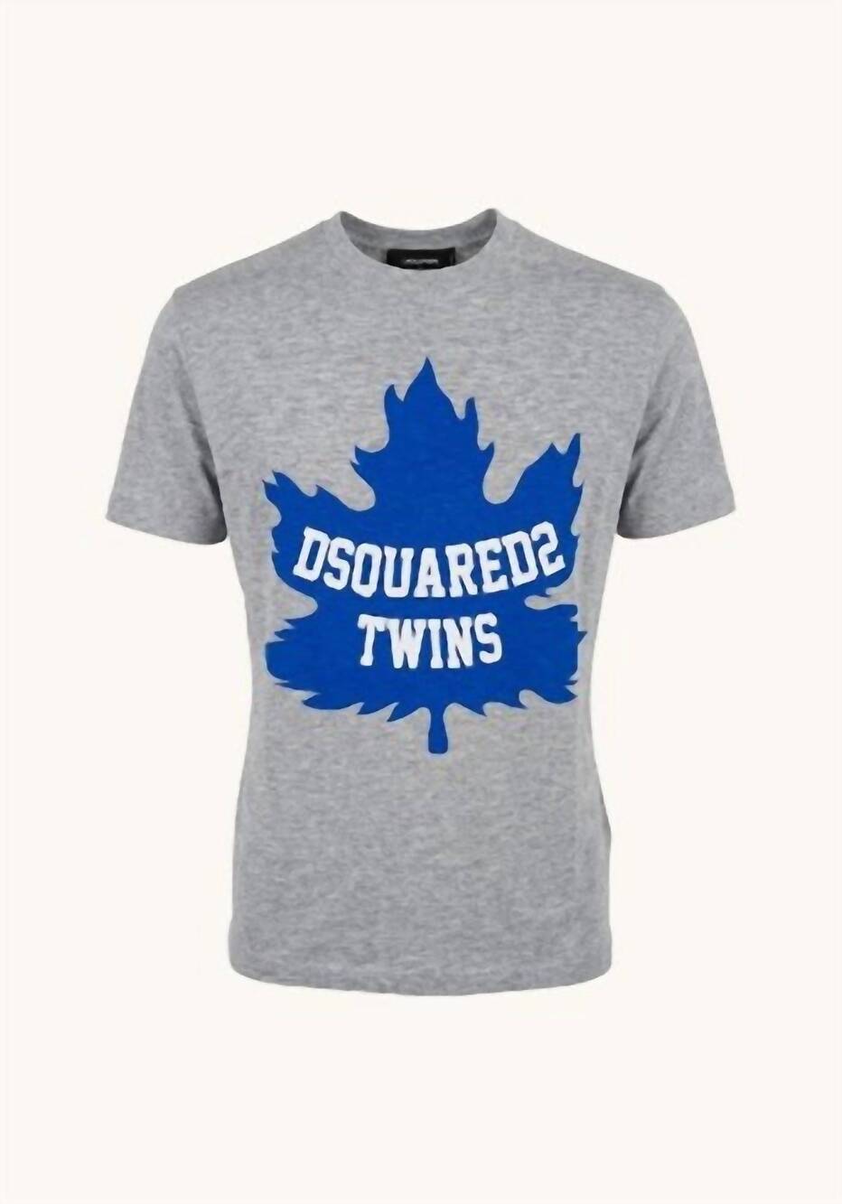 NEW DSQUARED2 women's twins maple leaf print cotton t-shirt in grey melange